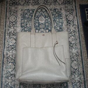 Dagne Dover Pebbled Leather Charlie Tote Bag Large Bone Rose Gold Hardware